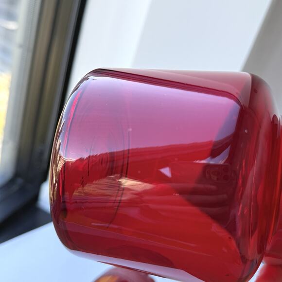 Takahashi Japan Red Glass Apothecary Canister Jar Daisy Lid 6" x 3 3/4" MCM - Picture 7 of 9